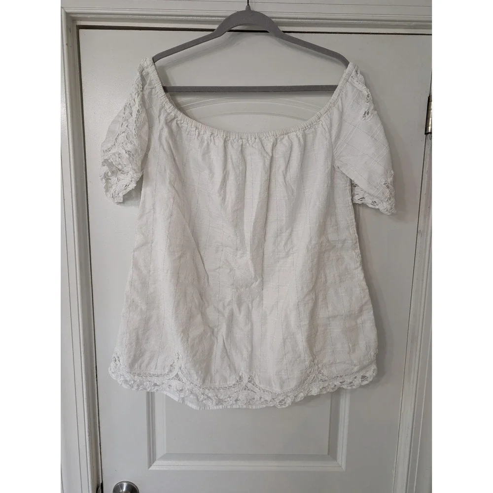 Free People White Crochet Lace Off The Shoulder Boho Top Medium cottagecore